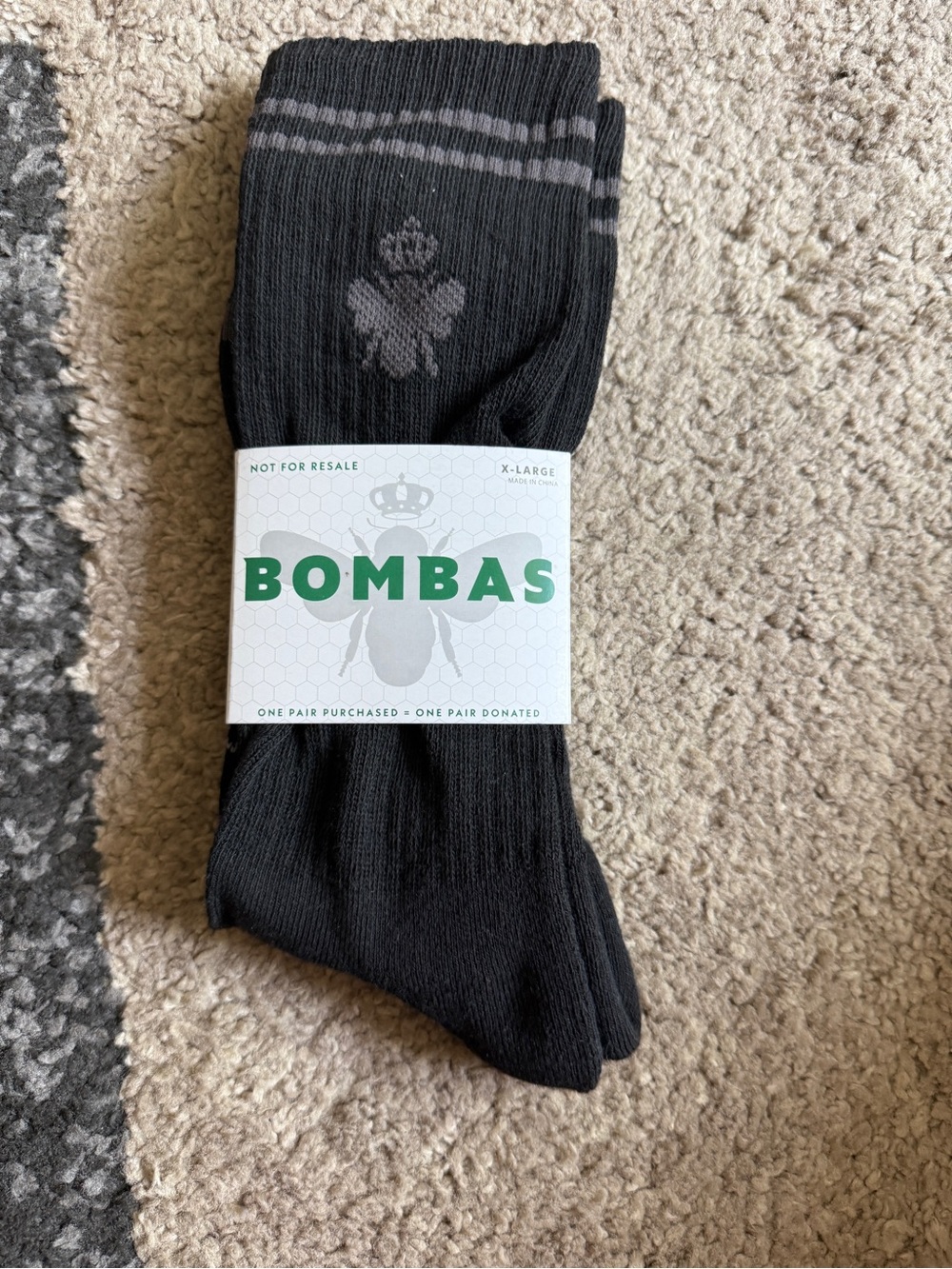 Bombas Black Crew Socks with Gray Accent - Men's X-Large